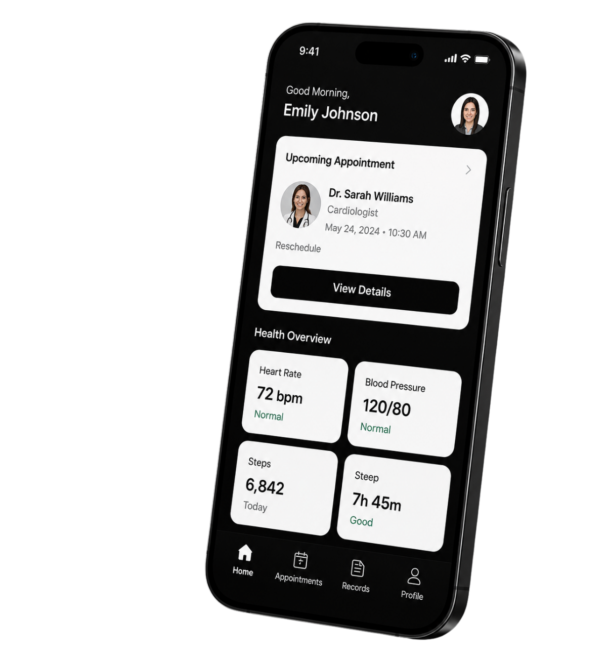 Healthcare mobile app screenshot