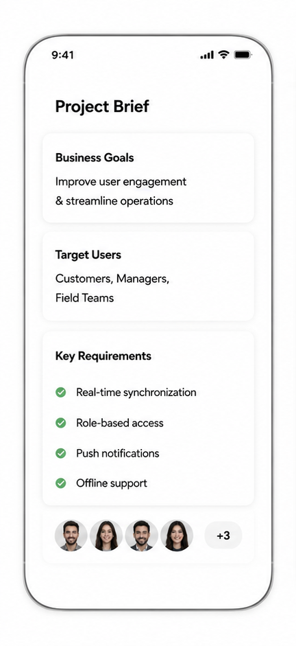 Discovery — project brief screen