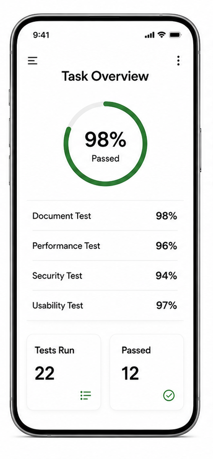 Testing results screen