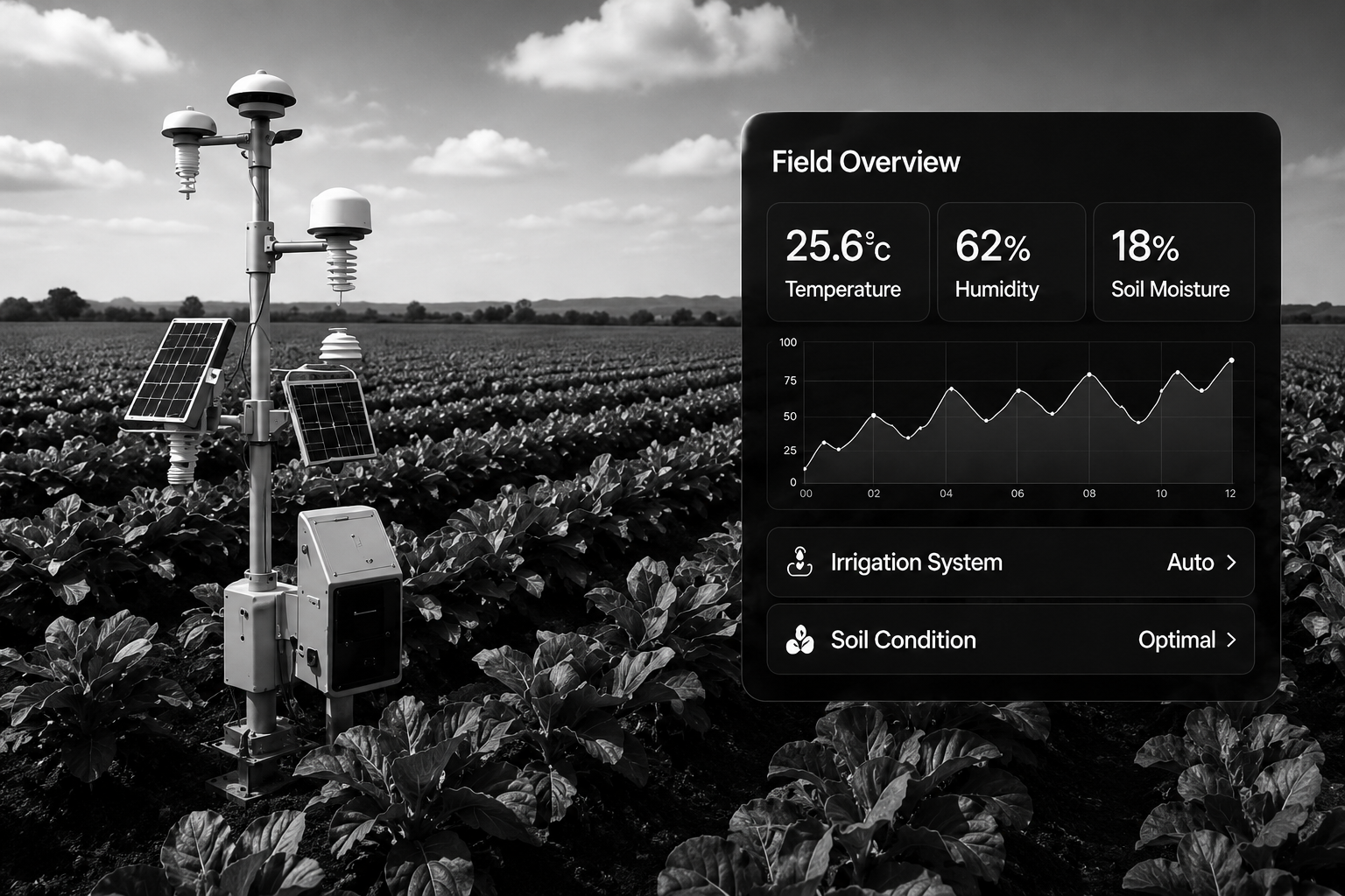 Smart agriculture field with sensor and weather dashboard